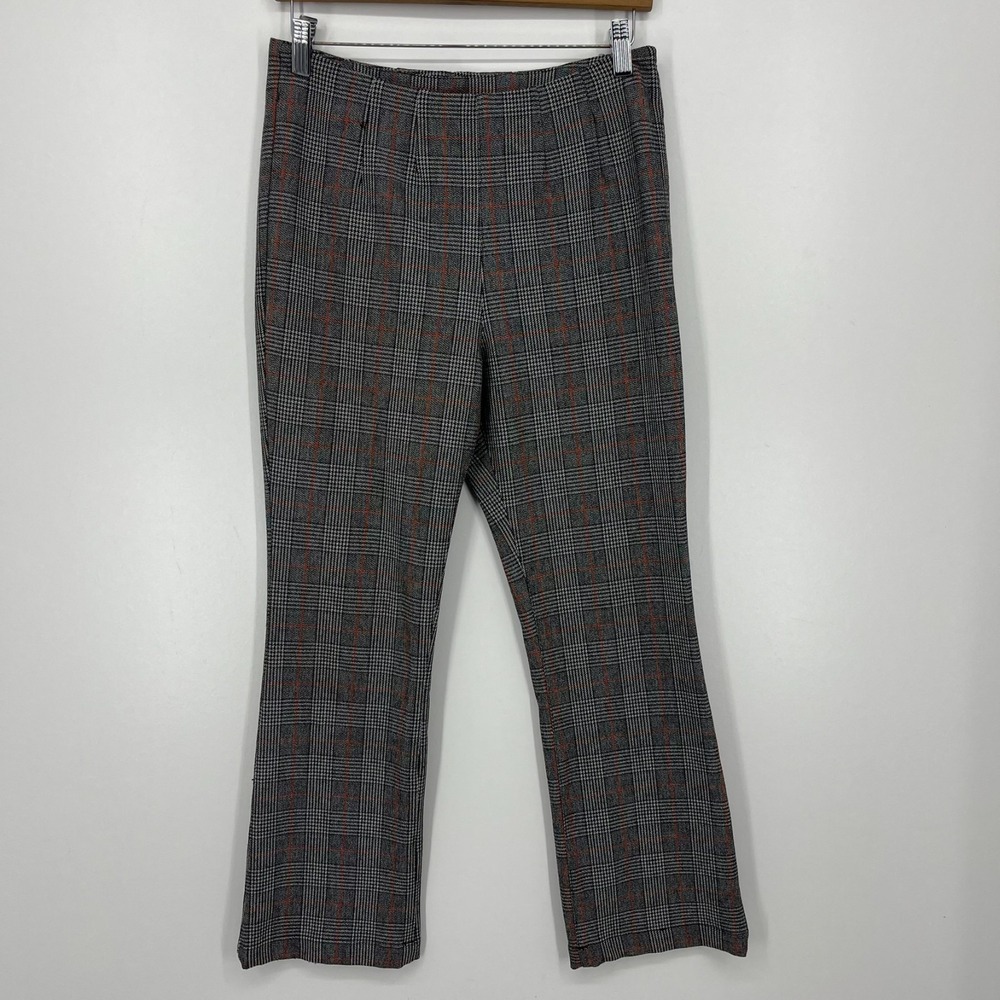 Free People Pants Women's Size 4 Gray Plaid Straight Leg Flat Front - Picture 1 of 10